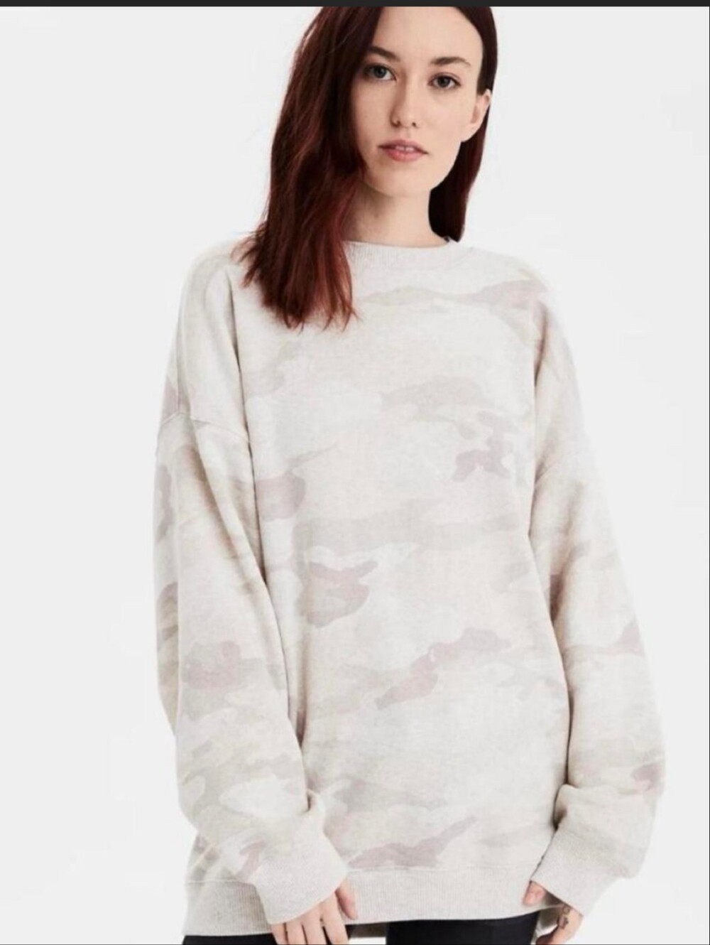American Eagle Sweatshirt Oversized Neutral Camo Print Size Medium Cotton Crew